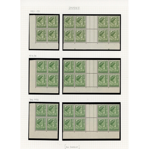 37 - 1951-62 2d yellow-green collection (308), no coil stamps, well written up on leaves.  Includes parti... 