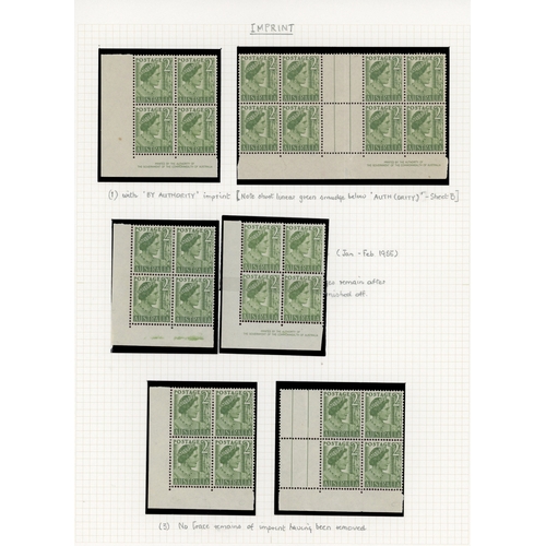 37 - 1951-62 2d yellow-green collection (308), no coil stamps, well written up on leaves.  Includes parti... 