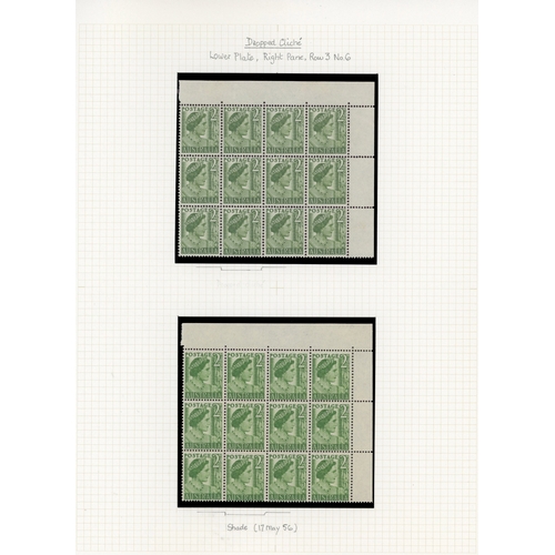 37 - 1951-62 2d yellow-green collection (308), no coil stamps, well written up on leaves.  Includes parti... 