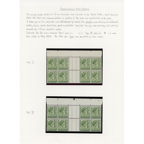 37 - 1951-62 2d yellow-green collection (308), no coil stamps, well written up on leaves.  Includes parti... 