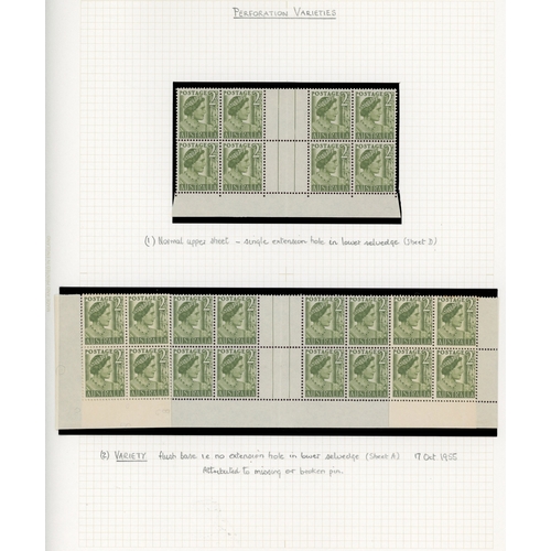 37 - 1951-62 2d yellow-green collection (308), no coil stamps, well written up on leaves.  Includes parti... 