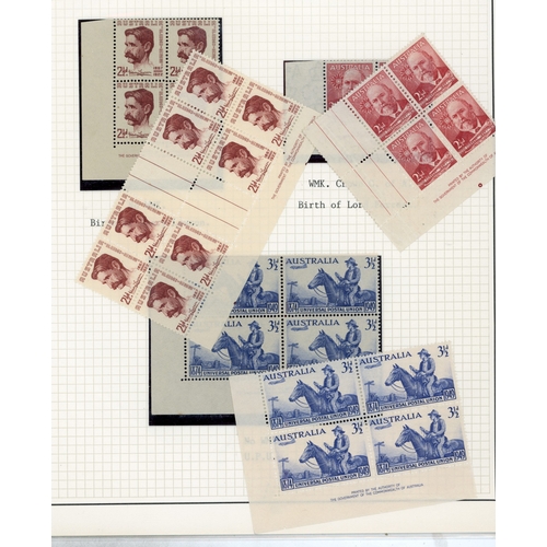 42 - 1937-49 commemoratives from various sources.  1937 NSW imprint blocks, hinged on upper stamps only. ... 