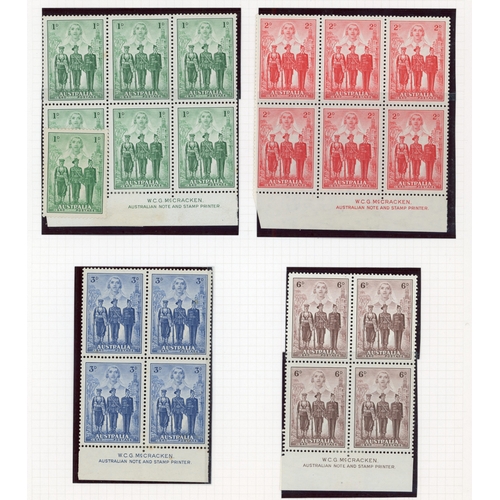 42 - 1937-49 commemoratives from various sources.  1937 NSW imprint blocks, hinged on upper stamps only. ... 