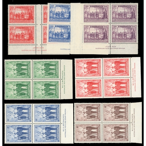 42 - 1937-49 commemoratives from various sources.  1937 NSW imprint blocks, hinged on upper stamps only. ... 