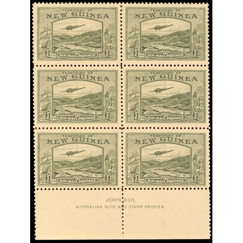 449 - 1939 £1 olive-green imprint block of six, unmounted o.g.; unusual multiple.  SG 225, £840