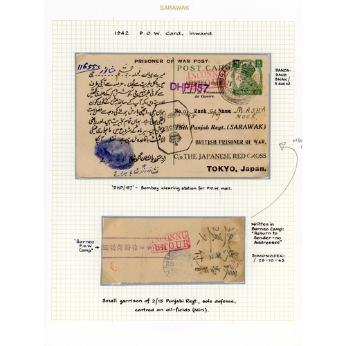 522 - 1942 India 9p postal stationery card with printed POW/Sarawak address and printed message, sender's ... 