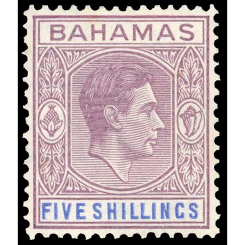 54 - 1942 5/- reddish lilac and blue on thin striated paper, unmounted o.g.  Very light foxing on reverse... 