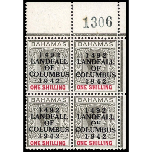 59 - 1942 Landfall 1/- ordinary paper, top right corner block of four with R2/6 (late printing) broken ‘O... 