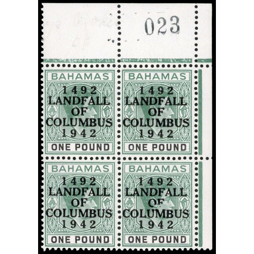 61 - 1942 Landfall £1 grey-green and black top right corner block of four from the left pane with R2/6 (l... 