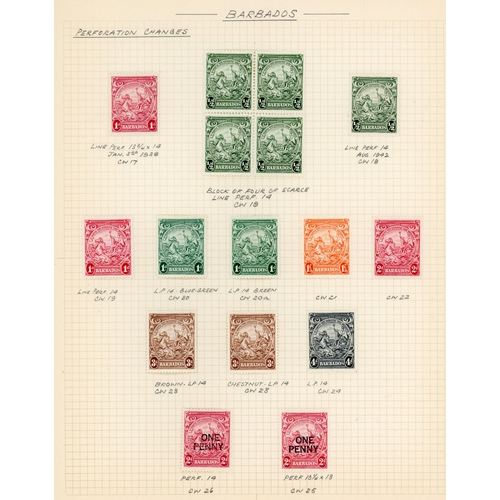 79 - Barbados SG 248-264e mint collection on leaves with all perfs and shades perf CW including 1d perf 1... 