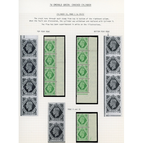 9 - 1937-52 3d to 1/- mint collection on leaves with better Cylinder blocks, positional varieties listed... 