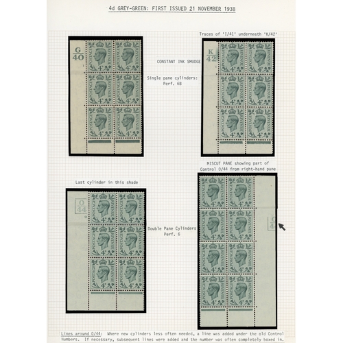 9 - 1937-52 3d to 1/- mint collection on leaves with better Cylinder blocks, positional varieties listed... 