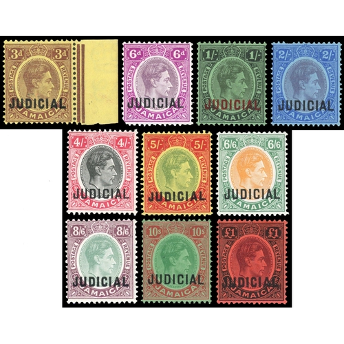 1022 - Judicial: 1938-44 3d to £1 complete set of 10, fresh large part o.g. Wmk script CA to 10s, the £1 Mu... 