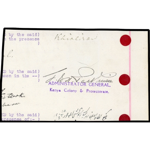 1024 - 1921 part document bearing 1912-21 wmk MCA 3r, 4r, 20r purple and blue/blue, and 1921 Script wmk 50r... 