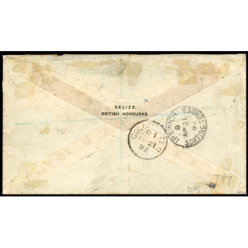 148 - 1892 registered envelope to England endorsed ‘via USA’ franked by surcharges ‘’6'' in red & black on... 