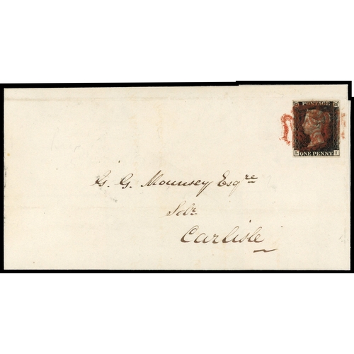 17 - 1840 1d black selection of 6 four-margin examples plus another on cover to Carlisle, plus three marg... 