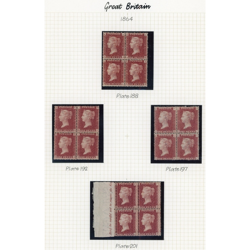 19 - 1864-79 mint 1d red collection housed on album pages, all being multiples with the blocks of four co... 