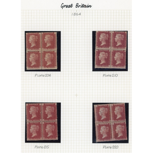 19 - 1864-79 mint 1d red collection housed on album pages, all being multiples with the blocks of four co... 