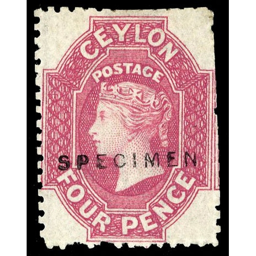 224 - 1863-66 4d rose, Wmk CC type 5, perf 12½, handstamped ‘SPECIMEN’ (Samuel type D5), brilliant large p... 