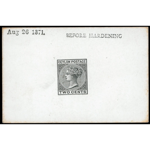 241 - 1872-80 2c die proof in black on glazed card (92x60mm) endorsed ‘BEFORE HARDENING’ dated ‘Aug 26 187... 