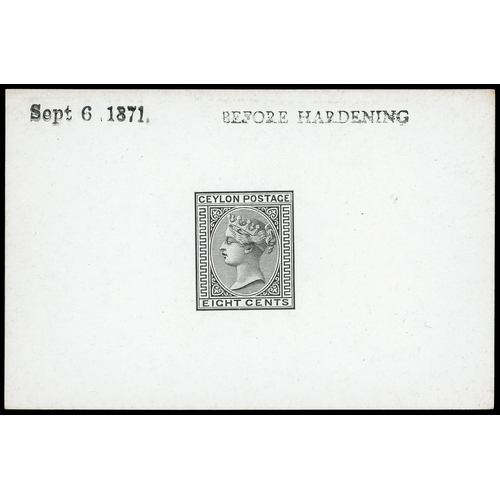 244 - 1872-80 8c die proof in black on glazed card (92x60mm) endorsed ‘BEFORE HARDENING’ dated ‘Sept 6 187... 