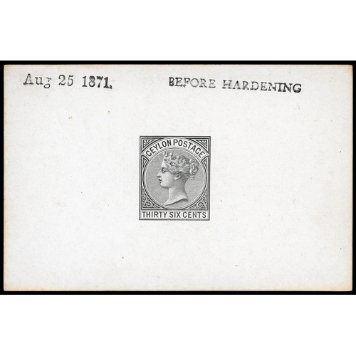 249 - 1872-80 36c die proof in black on glazed card (92x60mm) endorsed ‘BEFORE HARDENING’ dated Aug 25 187... 