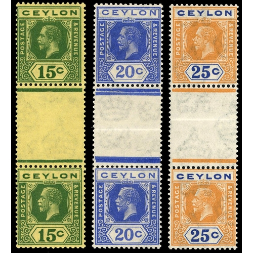 297 - 1921-32 Wmk Script 15c green on pale yellow, 20c bright blue and 25c orange-yellow & blue, Die I & D... 