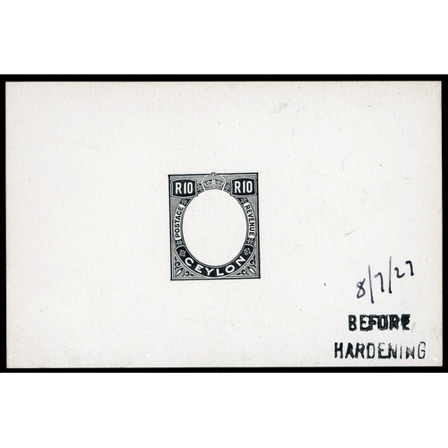 308 - 1927-29 frame for 10r value die proof in black on glazed card, (92x60mm) endorsed ‘BEFORE HARDENING’... 