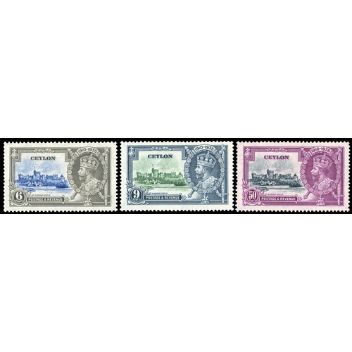 311 - 1935 Silver Jubilee 3c, 9c and 50c all showing variety ‘DOT BY FLAGSTAFF’, (Plate 4 R.8/4) large par... 