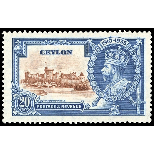 312 - 1935 Silver Jubilee 20c showing Plate 2B R8/3 ‘DOT TO LEFT OF CHAPEL’ large part o.g. fine. SG 381g ... 