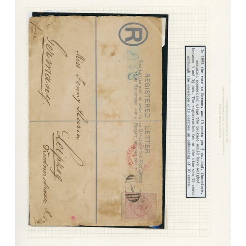 358 - 1891-98 pair of registered covers addressed to Germany.  Cover to Munich franked by 1r.12 on 2r.50 d... 