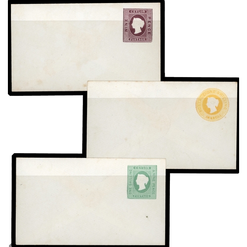 368 - 1857-1868 range of thirteen embossed postal stationery envelopes, with original set of ten 1d-2/- an... 