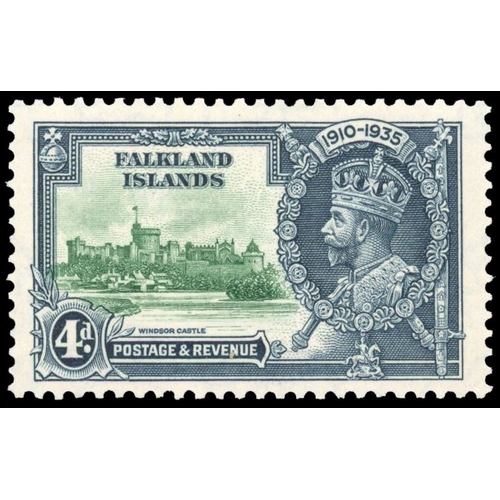 416 - 1935 Silver Jubilee 4d green and indigo from vignette plate ‘6’, variety ‘Double flagstaff’ (R5/2), ... 