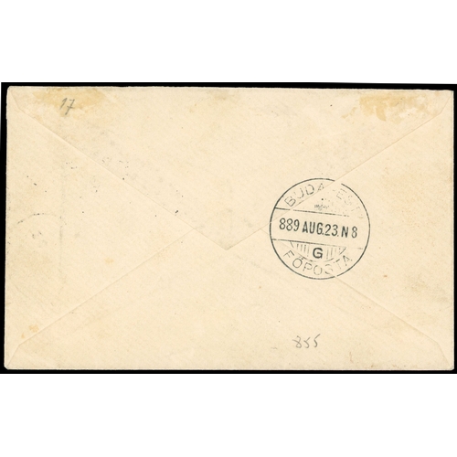 422 - 1899 registered envelope to Budapest franked by 5/- red, tied by ‘F.I' numeral, with Crown registere... 