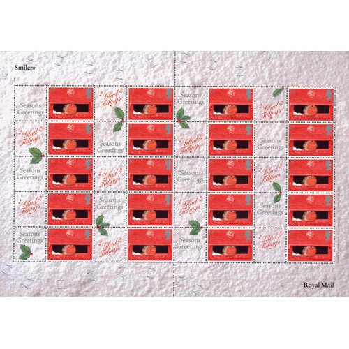 52 - 2001 Christmas 20x19p Robin and 20x1st Father Christmas pair of Smilers sheets with the ‘Consignia’ ... 