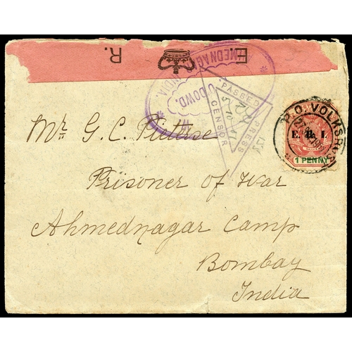 534 - 1901 cover from Transvaal addressed to Ahmednagar Camp, Bombay franked by E.R.I. opt on 1d, tied by ... 