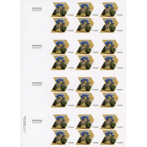 55 - 2012 Olympic Games proof sheet of 24 (4 blocks of 6), showing a single cyclist, without value, readi... 