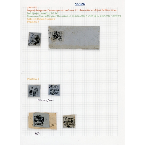 578 - 1868-75 Typeset 1a black on azure, laid, type 2 & 3 Gujarati numerals, collection arranged and writt... 