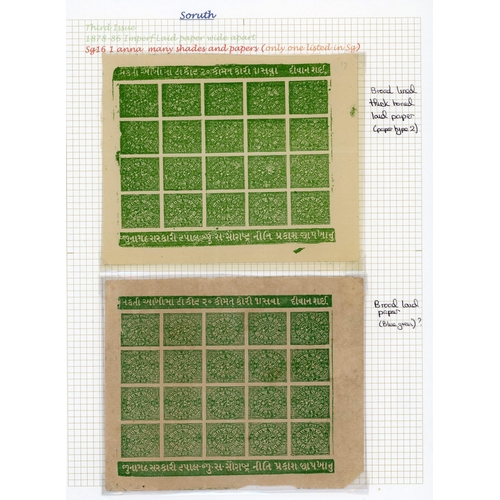 587 - 1878-86 collection of imperforate 1a green and 4a vermilion on album leaves, with shades, multiples ... 