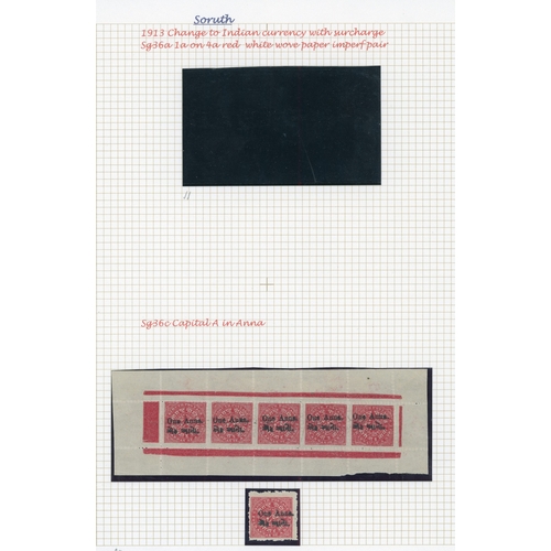 597 - 1913 surcharges in Indian Currency mint and used collection on pages, on toned wove paper, white wov... 