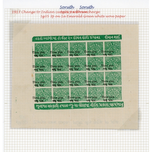 597 - 1913 surcharges in Indian Currency mint and used collection on pages, on toned wove paper, white wov... 