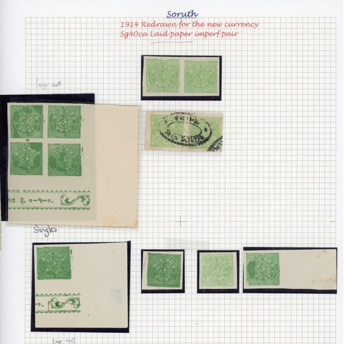 604 - 1914 3p green and 1a red, mint and used collection on pages, with shades, multiples to complete shee... 