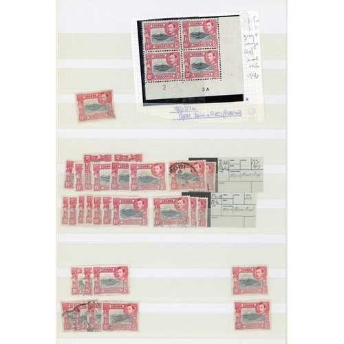 681 - 1937-52 duplicated material on stocksheet including 1937 (KGV design) 5c Type II unmounted block of ... 