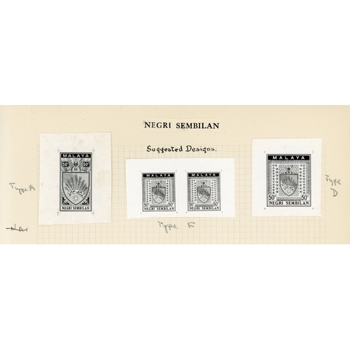 694 - 1933-34 Survey Department 50c Coat-of-Arms with closed sheaves of rice essays, mainly in black on gl... 