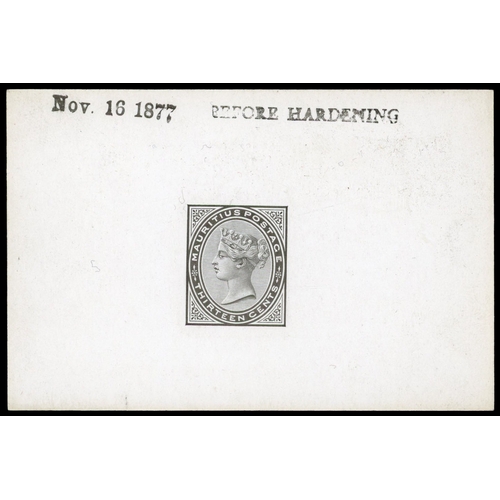 735 - 1877 13c die proof in black on glazed card, dated “Nov. 16 1877” and endorsed “BEFORE HARDENING” in ... 