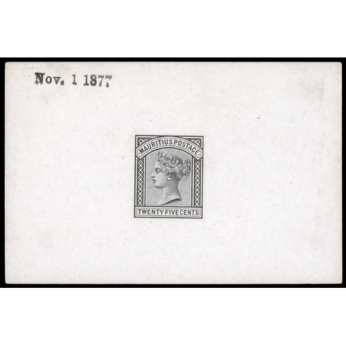 737 - 1877 25c die proof in black on glazed card, dated “Nov. 1 1877” in black. Fine. 