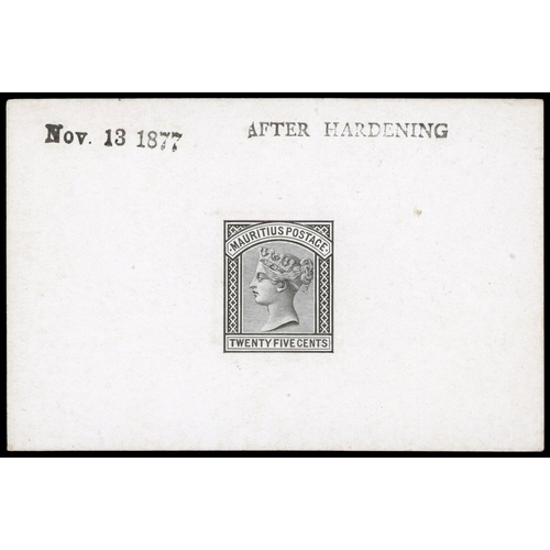 738 - 1877 25c die proof in black on glazed card, dated “Nov. 13 1877” and endorsed “BEFORE HARDENING” in ... 