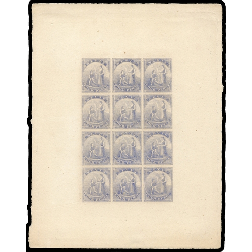 758 - 1862 greyish paper issue.  4d Colour Proof sheet of twelve on card in violet-grey, fine, ex Freeland... 