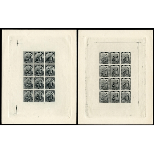 762 - 1862 greyish paper reprinted sheets of twelve in black, the 4d from the defaced plate, fine unused. ... 