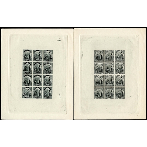 762 - 1862 greyish paper reprinted sheets of twelve in black, the 4d from the defaced plate, fine unused. ... 